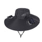 Black Dual Turbo Fan Sun Hat with Square Solar Panel & TypeC Interface - Waterproof 14cm Wide-Brim Cooling Hat for Outdoor Fishing Hiking Camping