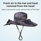 Black Dual Turbo Fan Sun Hat with Square Solar Panel & TypeC Interface - Waterproof 14cm Wide-Brim Cooling Hat for Outdoor Fishing Hiking Camping