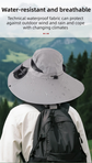 Black Dual Turbo Fan Sun Hat with Round Solar Panel & TypeC Interface - Waterproof 14cm Wide-Brim Cooling Hat for Outdoor Fishing Hiking Camping