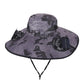 Camouflage Grey Dual Turbo Fan Sun Hat with Square Solar Panel & TypeC Interface - Waterproof 14cm Wide-Brim Cooling Hat for Outdoor Fishing Hiking Camping