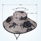 Camouflage Grey Dual Turbo Fan Sun Hat with Square Solar Panel & TypeC Interface - Waterproof 14cm Wide-Brim Cooling Hat for Outdoor Fishing Hiking Camping