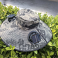 Camouflage Green Dual Turbo Fan Sun Hat with Square Solar Panel & TypeC Interface - Waterproof 14cm Wide-Brim Cooling Hat for Outdoor Fishing Hiking Camping