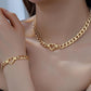 Style 1 Trendy Gold-Plated Heart Necklace & Bracelet Set - Tarnish Free Alloy Cuban Link Jewelry for Fashionable Women