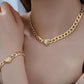 Style 2 Trendy Gold-Plated Heart Necklace & Bracelet Set - Tarnish Free Alloy Cuban Link Jewelry for Fashionable Women