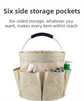 Khaki Foldable Oxford Cloth Round Picnic Basket with Padded Metal Handle - 6 Pocket Large Capacity Storage Tote for Outdoor Beach and Shopping