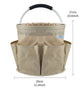 Khaki Foldable Oxford Cloth Round Picnic Basket with Padded Metal Handle - 6 Pocket Large Capacity Storage Tote for Outdoor Beach and Shopping