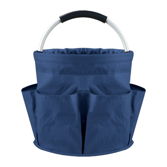 Blue Foldable Oxford Cloth Round Picnic Basket with Padded Metal Handle - 6 Pocket Large Capacity Storage Tote for Outdoor Beach and Shopping