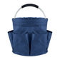 Blue Foldable Oxford Cloth Round Picnic Basket with Padded Metal Handle - 6 Pocket Large Capacity Storage Tote for Outdoor Beach and Shopping