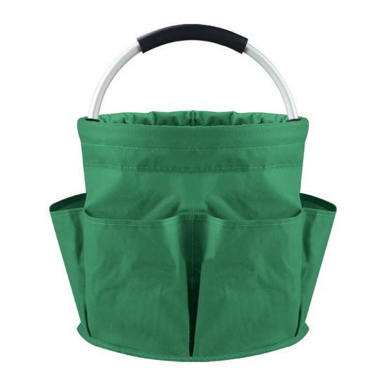 Green Foldable Oxford Cloth Round Picnic Basket with Padded Metal Handle - 6 Pocket Large Capacity Storage Tote for Outdoor Beach and Shopping