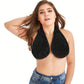 Black Breathable Wool Towel Bra with Supportive Anti-Chafe Deisgn - Sweat-Wicking Halter Neck Lounge Bralette (M Size)