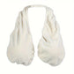 White Breathable Wool Towel Bra with Supportive Anti-Chafe Deisgn - Sweat-Wicking Halter Neck Lounge Bralette (M Size)