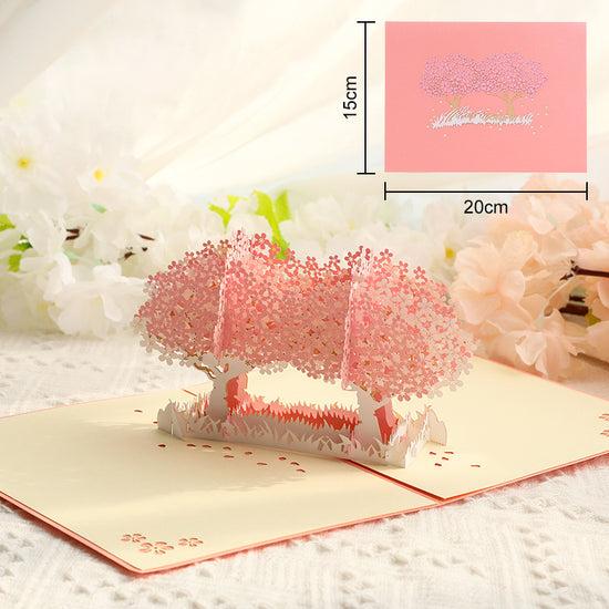 3D Handcrafted Cherry Blossom Pop-Up Greeting Card - Handwritten Paper Sculpture Card for Valentine&
