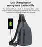 Grey Waterproof Unisex Chest Bag with USB Charging & Headphone Port  - 3-Layer Large Capacity PU Leather Crossbody Bag