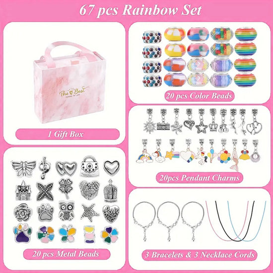 67PCS Purple DIY Charm Necklace & Bracelet Making Kit - Creative Jewelry Craft Set with Colorful Drip Oil Pendants & Metal Beads