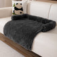 Black Pet Sofa Protector & Calming Bolster Bed with Long Plush - 75x75CM Thickened Non Slip Furniture Cover for Cats & Dogs