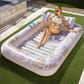 180x118CM Gold Deluxe Inflatable Suntan Tub & Floating Pool Lounger with Dual Integrated Cup Holders and Pillow - Portable Sunbathing Pool for Lawn & Water