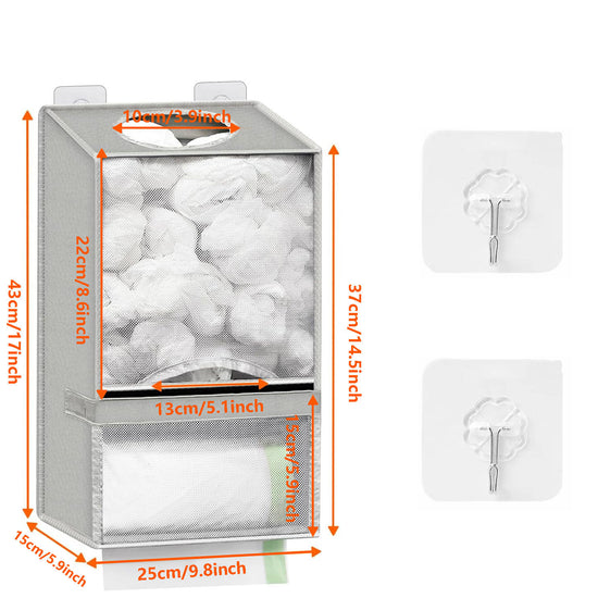 2-in-1 Grey Kitchen Plastic Bag & Trash Bag Roll Dispenser - Hanging Grocery & Produce Bag Organizer (17.5x9.9x5.8 inch)