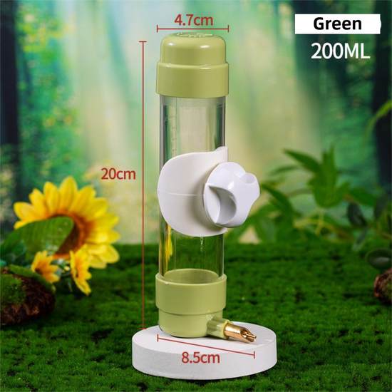 Green Automatic Bird Water Dispenser with Extended Brass Needle Valve and Graduated Marking - 200ML Transparent Threaded Cap Feeder