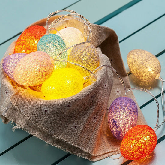 3M Easter Cotton Ball Egg String Lights (20 LED)  - Colorful Egg-Shaped Fairy Light Holiday Decor