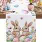33 x 183 CM Festive Easter Linen Table Runner - Cartoon Bunny Table Runner & Stain-Resistant Primitive Home Decor (Style-4)
