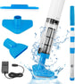Blue and White Cordless Underwater Pool Vacuum with 3 Cleaning Heads & 164cm Extended Reach - Rechargeable Handheld Spa & Pond Cleaner