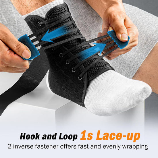 XS Size Black Triple-Layer Compression Ankle Brace With Adjustable Lace-Up - Breathable Sprain Prevention Sleeve