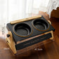 Black Elevated Adjustable (9-14CM) Double Ceramic Bowls Pet Diner - Ergonomic 270° Tilt Controlled Tip-Proof Stable Iron Base