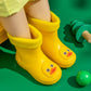 Kids Cartoon Rain Gear Set - Eco-Friendly Odorless Yellow Duck Raincoat & Matching 16cm Duck Rain Boots with Detachable Warm Cotton Liner