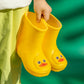 Cute Yellow Duck Kids Rain Boots with Removable Warm Cotton Liner - Waterproof Anti-Slip Toddler Wellies for Foot Length 14CM