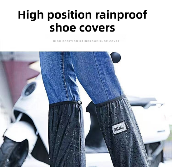 A Pair 40CM High-Tube Double-Layer Waterproof Rain Boot Covers - Durable Anti-Slip Reflective Motorcycle Over-Shoes (XL Size)