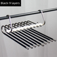 9-Layers Black Stainless Steel Pants Rack with Horizontal / Vertical Modes and Expandable Pull-Out Rods - High-Load Folding Magic Hanger