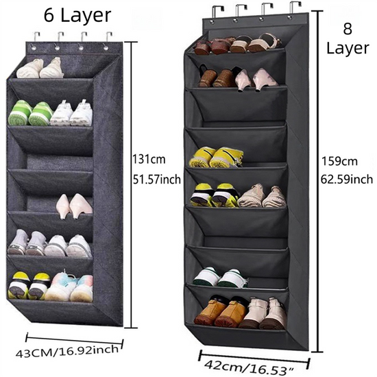 6-Tier Grey Collapsible Over-the-Door Hanging Storage Bag - Space-Saving Shoes & Sundries Wall Holder with Hooks