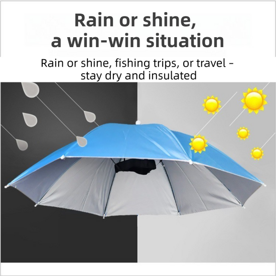 Pink Foldable Sun & Rain Umbrella Hat (Diameter 69CM) - 99% UV Potective and Wind/Rainproof Fishing Umbrella with Elastic Headband
