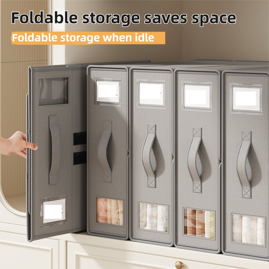 2-Pack Grey Foldable Bedding Storage Box with Zipper & Handle - Wardrobe Drawer Closet Organizer for Duvet Covers & Clothing (38x32x12CM)