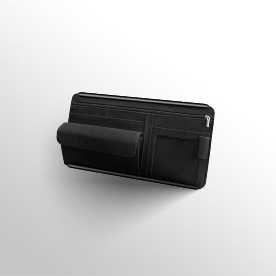 Black Faux Suede Car Sun Visor Organizer with Spring Strap - Multi-Functional Eyewear Case & Card Holder