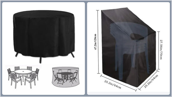 Heavy Duty Oxford Outdoor Furniture Protector Set - Waterproof & Dustproof Round Dining Table(185x110cm) and Lounge Chair Cover(64x64x70x120cm) Bundle