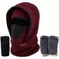Windproof Thermal Rider Protection Set - 2 Pack Faux Rabbit Fur Knee Braces & Wine Red Fleece Balaclava Hood Outdoor Sports Warmth Bundle