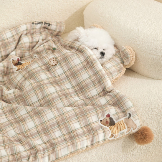 Plaid Apple Premium Soft Fleece Dog Bed Quilt & Pillow Set (XL Size 100 x 70 CM) - All-Season Reversible Warm Cat Nap Pad