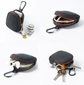 Coffee Genuine Crazy Horse Leather Mini Coin Purse Zipper Shell Pouch Small Earphone Case Key Holder with Carabiner Clip 8.5cm for Travel