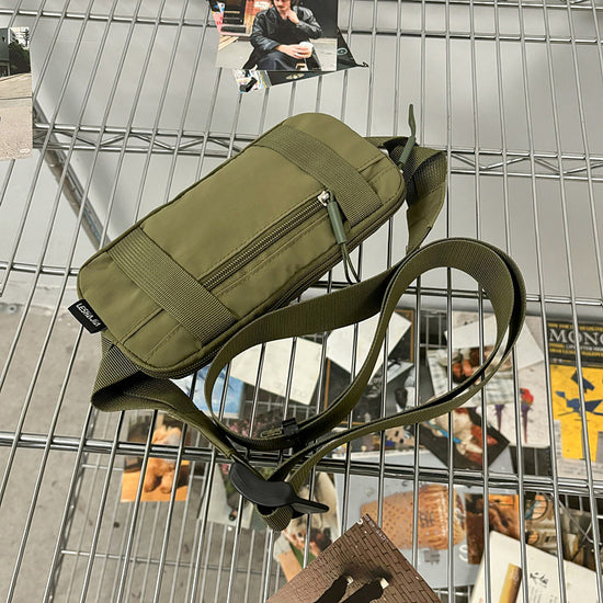 Army Green Unisex Mini Crossbody Waist Bag Lightweight Nylon Running Belt Phone Pouch 21cm Slim Sports Chest Sling for Travel & Gym