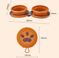 Brown Portable Collapsible Double Pet Bowls for Dogs and Cats - 2x 450ml Food Grade Silicone Travel Feeder with Zippered Paw Carrying Case - Lightweight Outdoor Water and Food Bowl Set