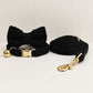 S Black Elegant Tweed Pet Collar and Leash Set - Adjustable Cat and Small Dog Collar with Removable Bow Tie and Gold Bell