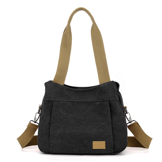 Black Multi-functional Large Capacity Canvas Tote Bag - Versatile 3-Way Adjustable Shoulder and Crossbody Handbag for Work, Travel, and Daily Use