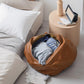 Orange Faux Leather Pumpkin Pouf Cover - DIY Unfilled Round Ottoman for Clothes Storage and Footrest - 50x30cm Versatile Home Decor