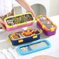 Blue Premium 2-Compartment Stainless Steel Lunch Box - 600ml Leak-Proof Bento Box for School and Office - Portable Meal Container for Students and Professionals