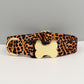 S Leopard Print Boho Patterned Dog Collar with Gold Metal Bone Buckle Adjustable Tribal & Leopard Print Neck Strap for Puppies & Dogs