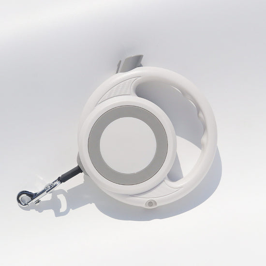 White Heavy Duty Retractable Dog Leash with Ergonomic Wide Handle - Automatic Tangle-Free Extending Lead for Large and Medium Dogs - Carbon Fiber Texture