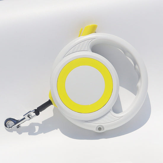 Yellow-white Heavy Duty Retractable Dog Leash with Ergonomic Wide Handle - Automatic Tangle-Free Extending Lead for Large and Medium Dogs - Carbon Fiber Texture