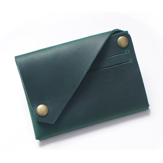 Green Vintage Genuine Leather Mini Wallet - Minimalist Handmade Card Holder & Coin Purse for Men and Women - Retro Cowhide Snap Wallet