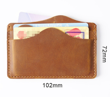 Black Minimalist Slim Crazy Horse Leather Card Holder - Vintage Handcrafted Top Grain Cowhide Wallet and ID Case for Men